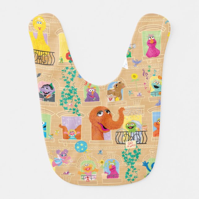 Sesame Street Apartment Windows Pattern Baby Bib (Front)