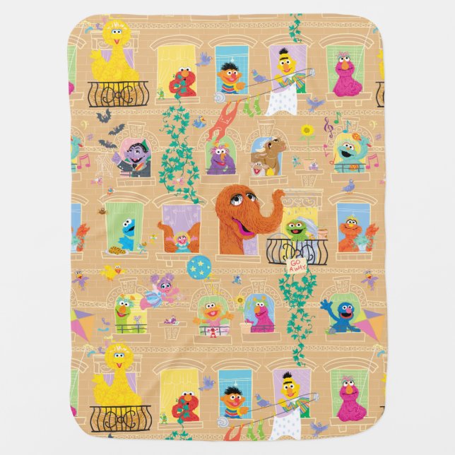 Sesame Street Apartment Windows Pattern Baby Blanket (Front)