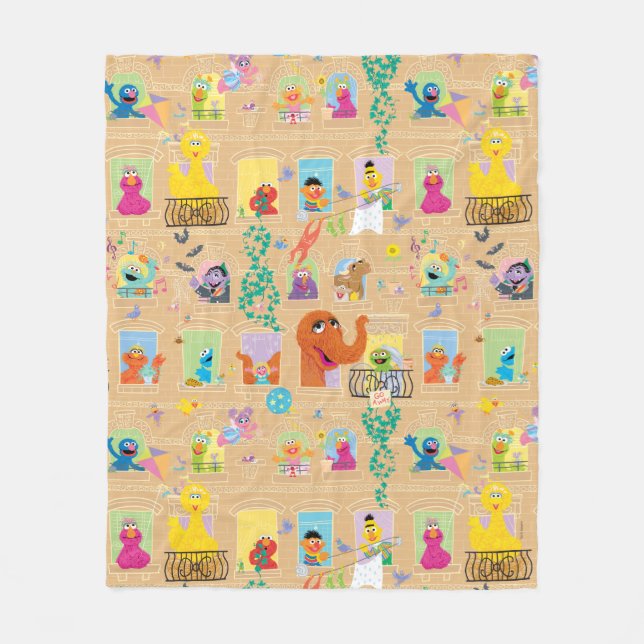 Sesame Street Apartment Windows Pattern Fleece Blanket (Front)