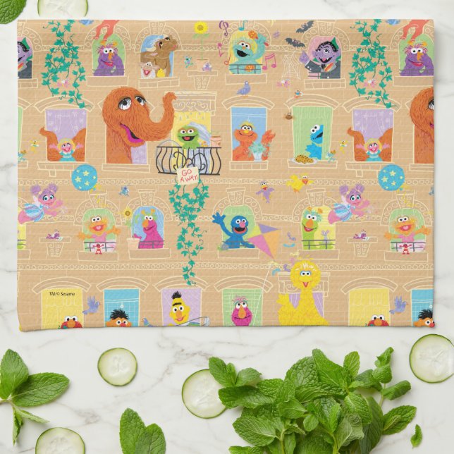 Sesame Street Apartment Windows Pattern Kitchen Towel (Folded)