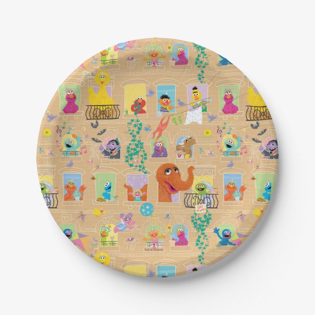 Sesame Street Apartment Windows Pattern Paper Plates (Front)