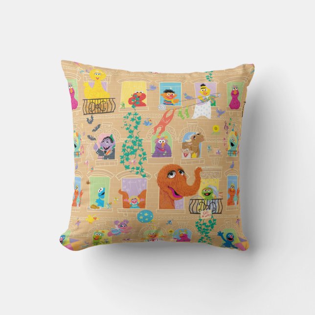 Sesame Street Apartment Windows Pattern Throw Pillow (Front)