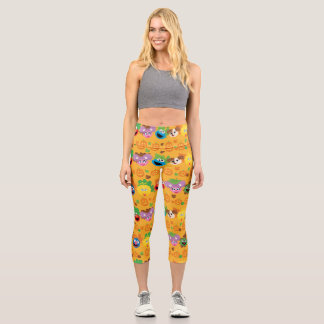Sesame Street Autumn Leaves Pattern Capri Leggings