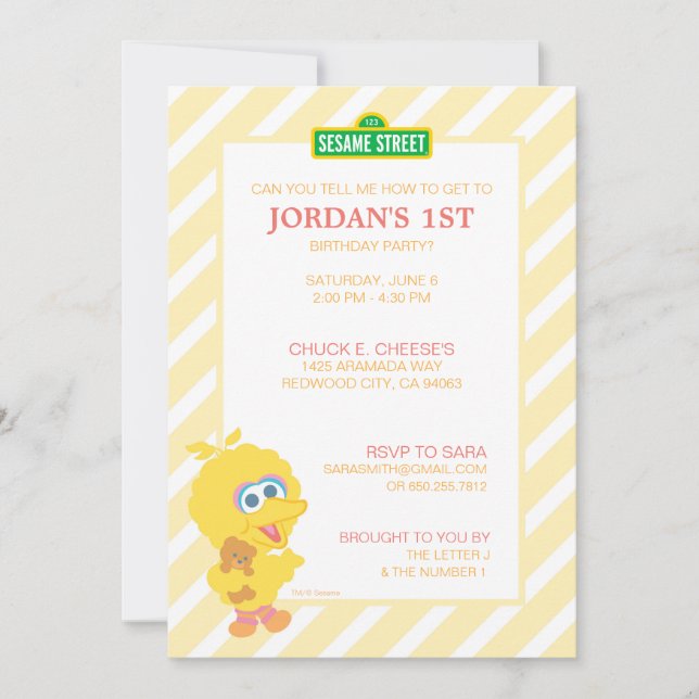 Sesame street Baby Big Bird Birthday Invitation (Front)