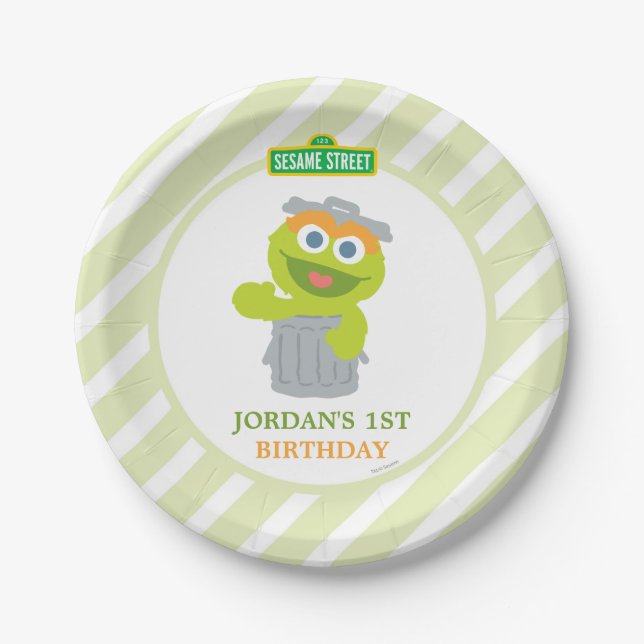 Sesame Street Baby Oscar the Grouch Birthday Paper Plates (Front)