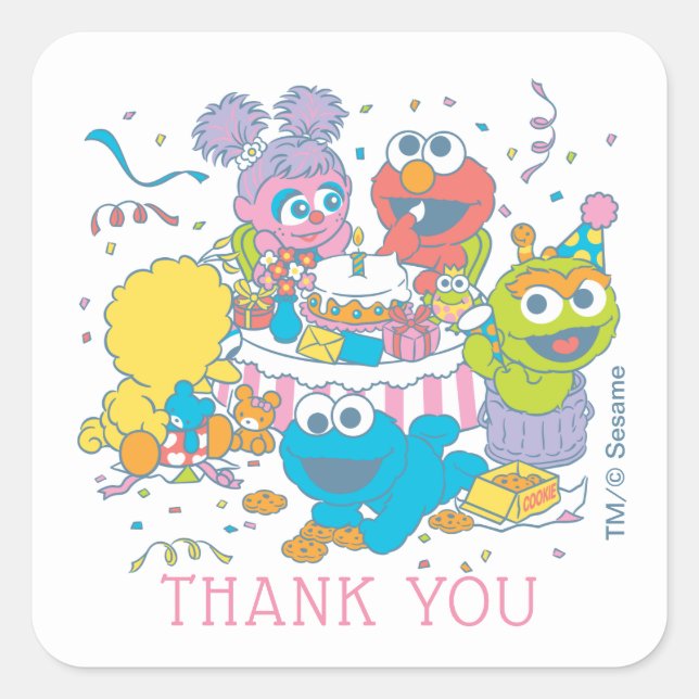 Sesame Street | Baby's First Birthday - Thank You Square Sticker (Front)
