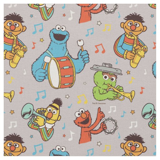 Sesame Street Band Grey Pattern Fabric