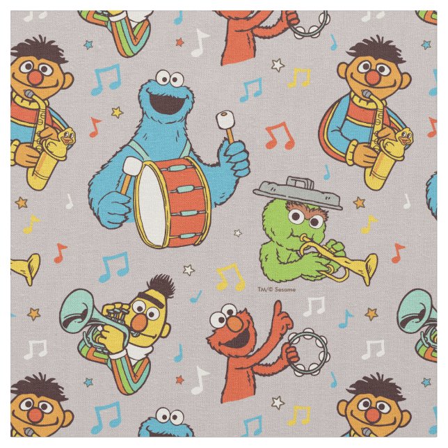 Sesame Street Band Grey Pattern Fabric (Close Up)