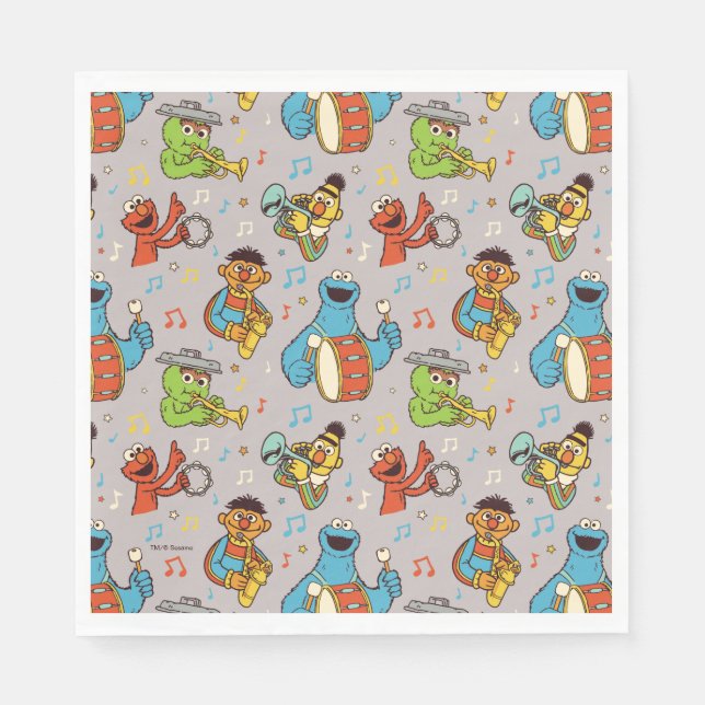 Sesame Street Band Grey Pattern Napkins (Front)