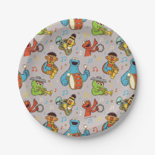 Sesame Street Band Grey Pattern Paper Plates