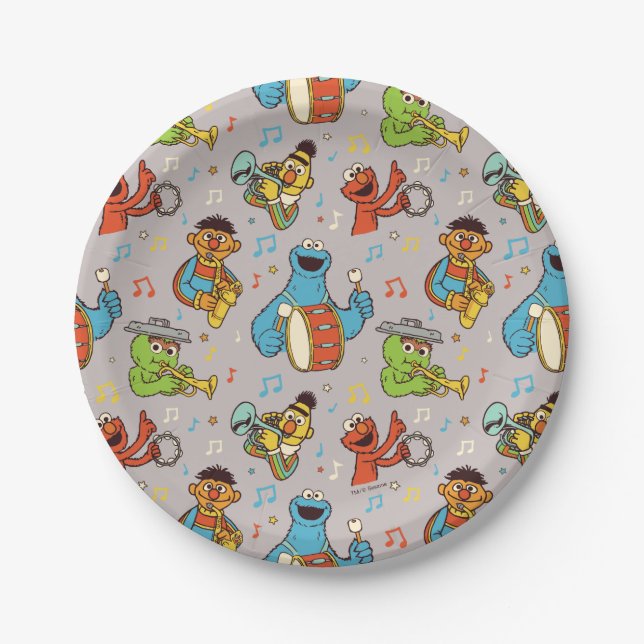 Sesame Street Band Grey Pattern Paper Plates (Front)