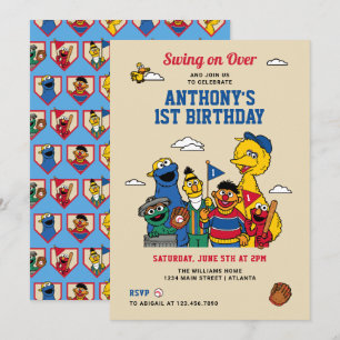 Sesame Street Baseball Birthday Invitation