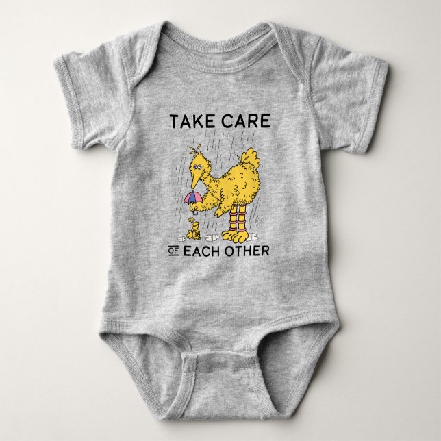 Sesame Street | Big Bird Take Care of Each Other Baby Bodysuit (Front)