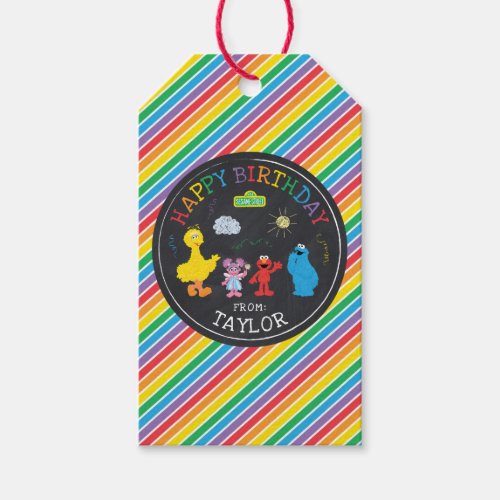 Sesame Street Chalkboard Rainbow Birthday From Gift Tags