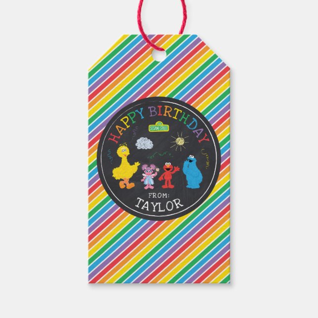 Sesame Street Chalkboard Rainbow Birthday From Gift Tags (Front)