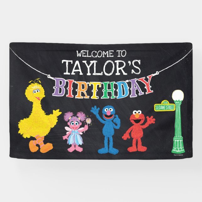 Sesame Street Chalkboard Rainbow Birthday Welcome Banner (Horizontal)