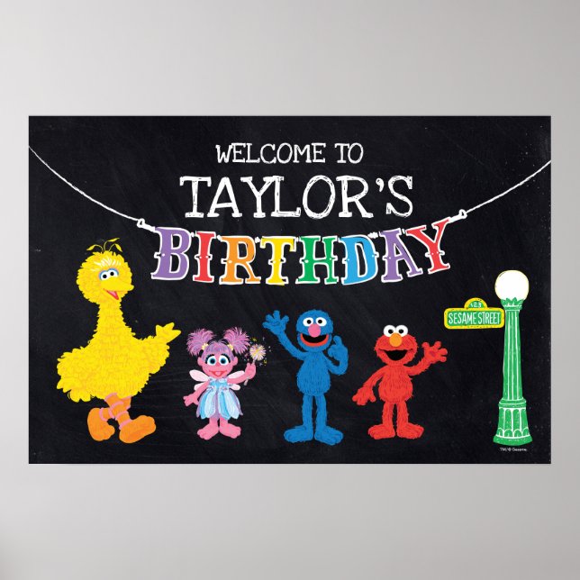 Sesame Street Chalkboard Rainbow Birthday Welcome Poster (Front)