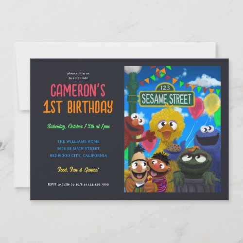 Sesame Street Character Birthday Illustration Invitation