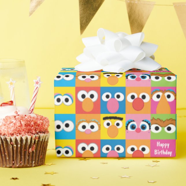 Sesame Street Character Eyes Pattern Wrapping Paper (Birthday Party)