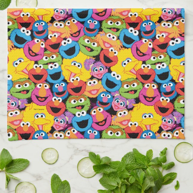 Sesame Street Character Faces Pattern Kitchen Towel (Folded)