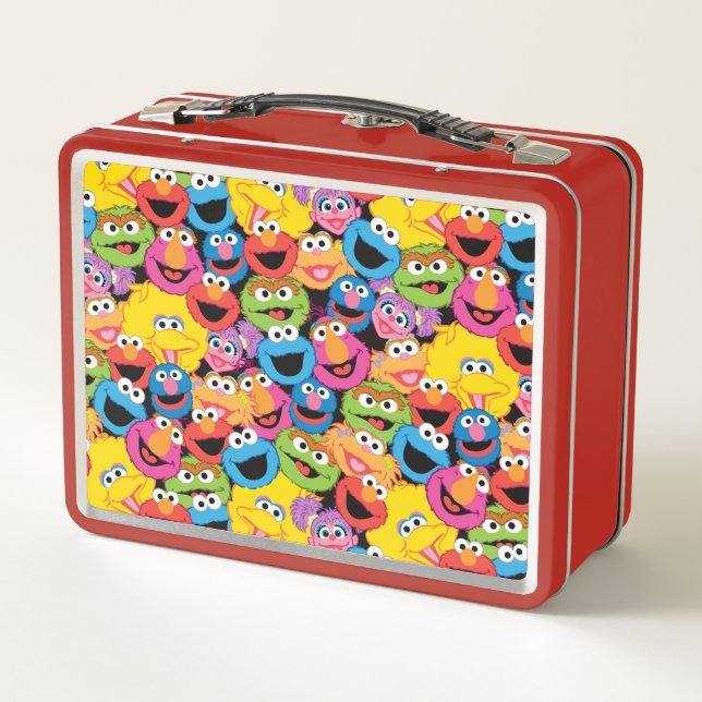 Sesame Street Character Faces Pattern Metal Lunch Box (Back)