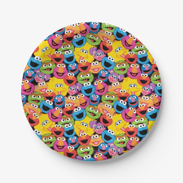 Sesame Street Character Faces Pattern Paper Plates (Front)