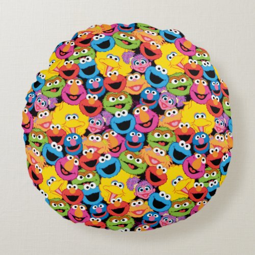 Sesame Street Character Faces Pattern Round Pillow