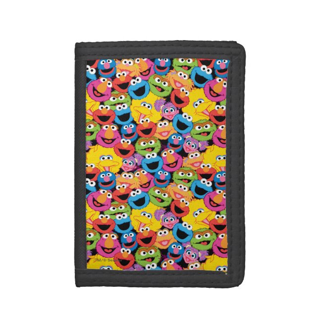 Sesame Street Character Faces Pattern Tri-fold Wallet (Front Vertical)