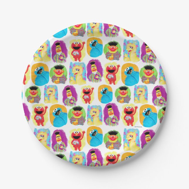 Sesame Street Character Fun & Colorful Pattern Paper Plates (Front)