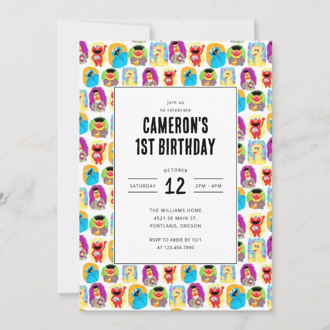 Sesame Street Character Fun & Pattern Birthday Invitation (Front)