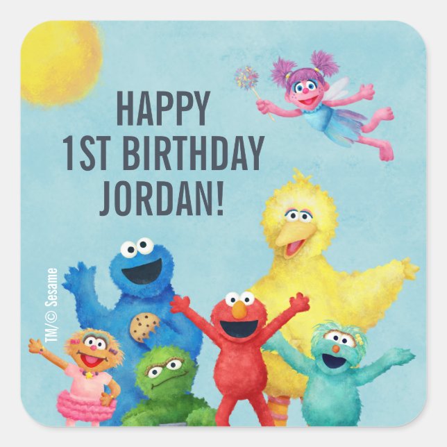 Sesame Street Character Illustration Square Sticker (Front)