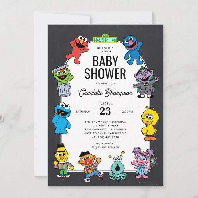 Sesame Street Characters Chalkboard Baby Shower Invitation Zazzle