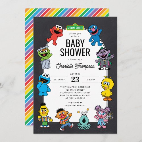 Sesame Street Characters Chalkboard Baby Shower Invitation