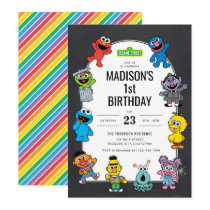 Sesame Street Characters Chalkboard Birthday Invitation
