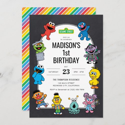 Sesame Street Characters Chalkboard Birthday Invitation