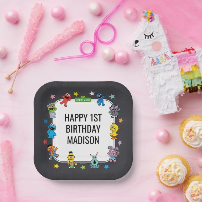 Sesame Street Characters Chalkboard Birthday Paper Plates (Party)