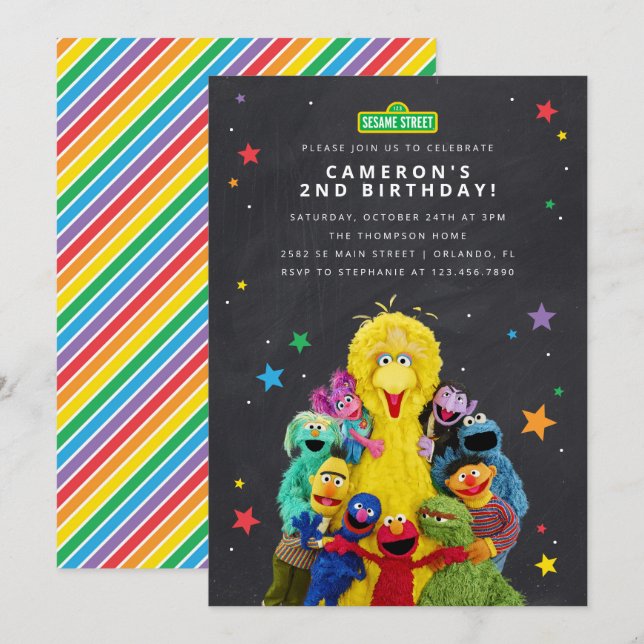 Sesame Street Characters Chalkboard Invitation (Front/Back)