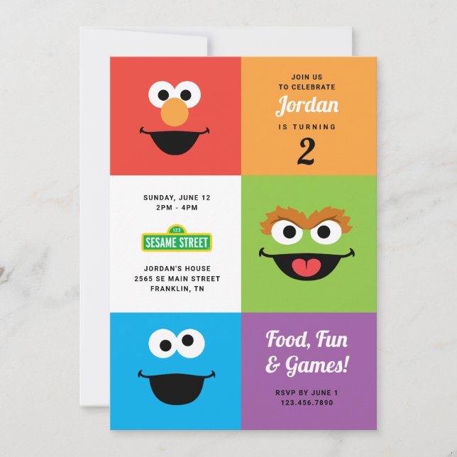 Sesame Street Characters | Colorblock Birthday Invitation (Front)