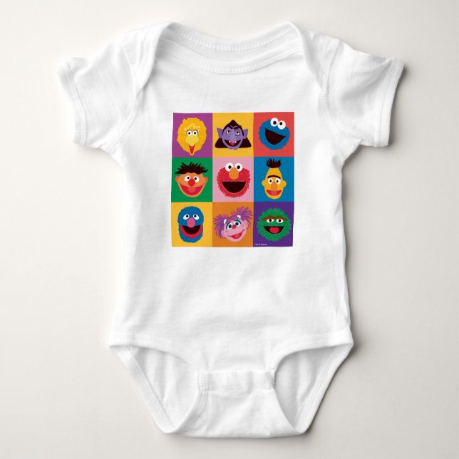 Sesame Street Characters | Colorblock Grid Baby Bodysuit (Front)