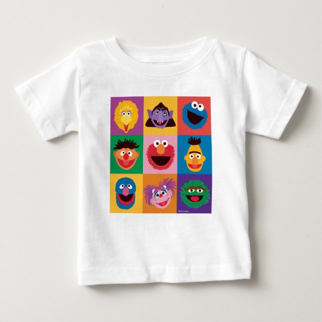 Sesame Street Characters | Colorblock Grid Baby T-Shirt (Front)