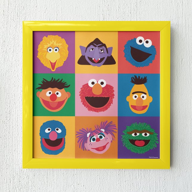 Sesame Street Characters | Colorblock Grid Poster (Poster in frame)