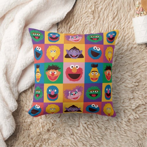 Sesame Street Characters  Colorblock Grid Throw Pillow