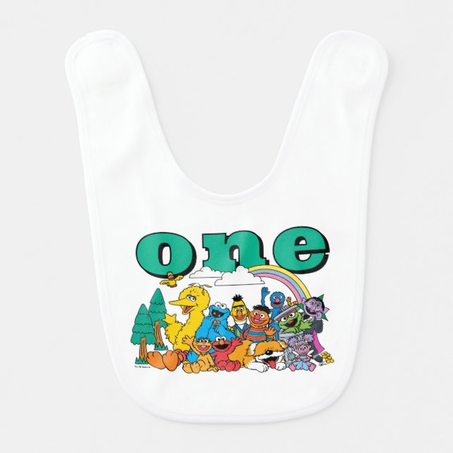 Sesame Street Characters First Birthday Baby Bib (Front)