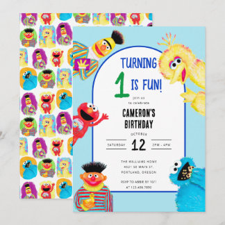 Sesame Street Characters First Birthday Party Invitation