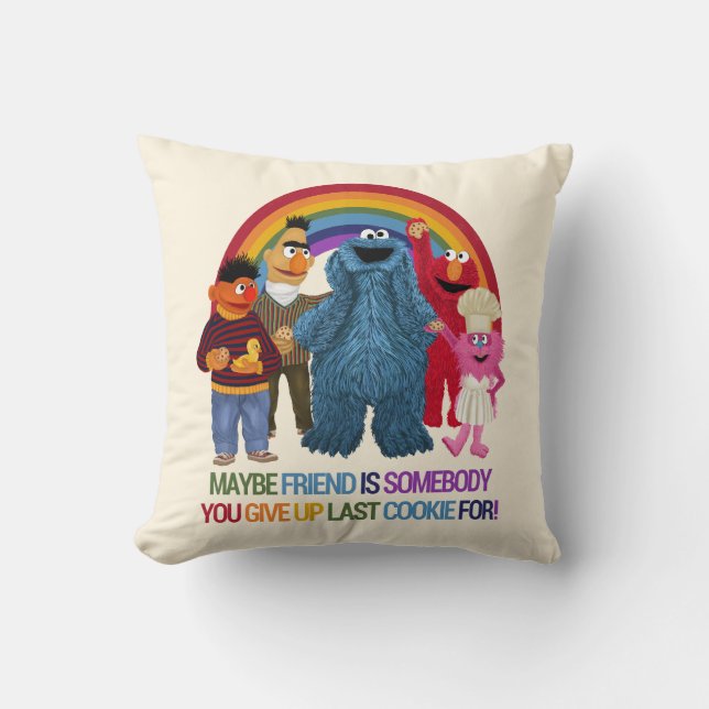 Sesame Street Characters | Friends Quote Throw Pillow (Front)