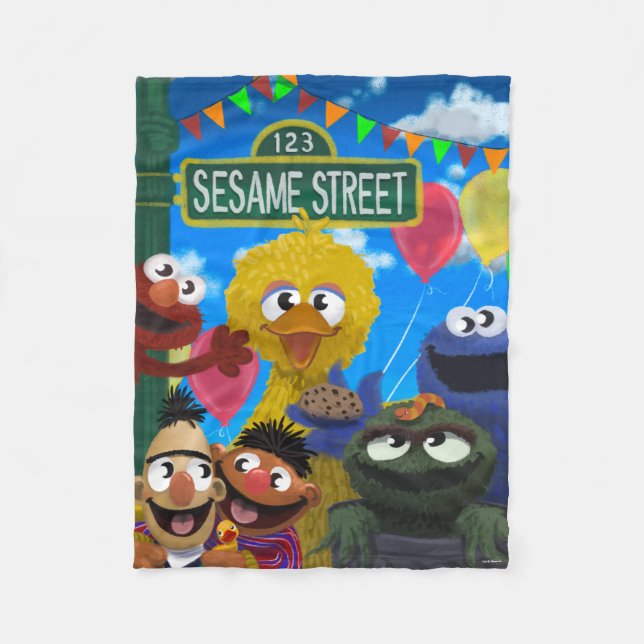 Sesame Street Characters | Party Scene Fleece Blanket (Front)