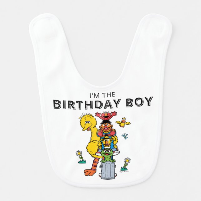 Sesame Street Characters & Street Sign Birthday Ba Baby Bib (Front)