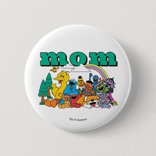 Sesame Street Characters & Street Sign Birthday Bu Button (Front)