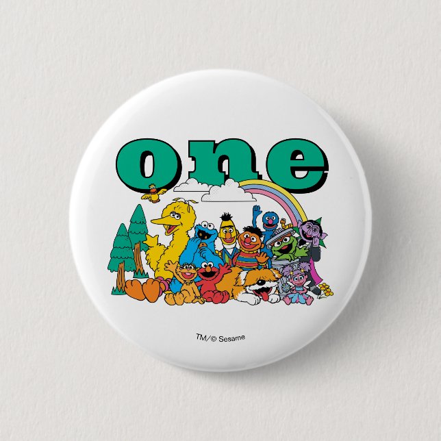Sesame Street Characters & Street Sign Birthday Bu Button (Front)