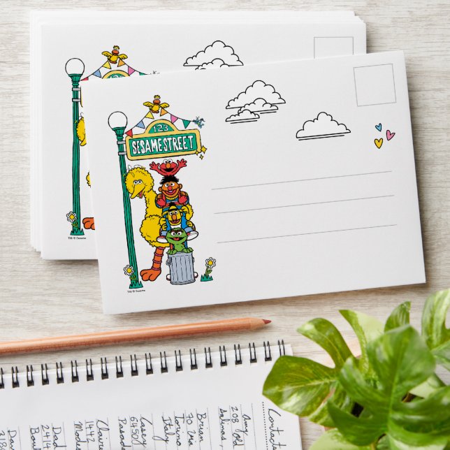 Sesame Street Characters & Street Sign Birthday En Envelope (Stacked)